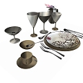 Tableware Dinner Plate Cup Wine Cup Knife and Fork Plate Tea Cup 3d model