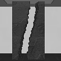 Black Cracked Wall In White Room With Gray Tiled Floor And Ceiling Lights