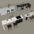 Modern Bar Counter Designs With Marble Tops Stools And Decorative Elements 3d model