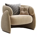 Beige Single Sofa With Modern Rounded Arms And Soft Fabric Decorative Pillows