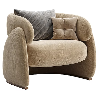 Beige Single Sofa With Modern Rounded Arms And Soft Fabric Decorative Pillows 3d model