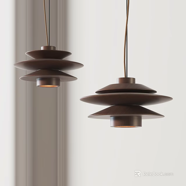 Brown Modern Chandelier With Multi Tiered Disc Design For Interior Space 3d model 