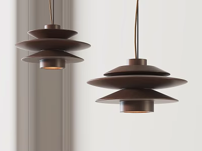 Brown Modern Chandelier With Multi Tiered Disc Design For Interior Space 3d model