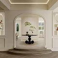Modern Cream White Embedded Entry Side Cabinet With Recessed Display Shelves For Chic Foyer Interior