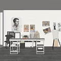 Bright Art And Book Studio With Easels Artworks On Walls Bookshelves And Marble Floors