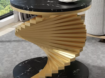 Modern Luxury Side Table With Black Marble Top And Golden Spiral Base Design 3d model