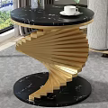 Modern Luxury Side Table With Black Marble Top And Golden Spiral Base Design