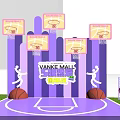 Vanke Mall Interactive Zone with Basketball Hoops Human Silhouettes Basketballs and Purple Decorations