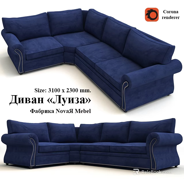 Navy Blue L shaped Casual Sofa Set With Upholstered Design And Comfortable Seating 3d model 