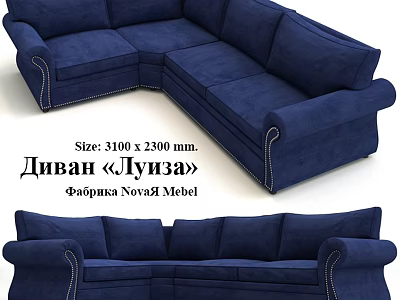 Navy Blue L shaped Casual Sofa Set With Upholstered Design And Comfortable Seating 3d model