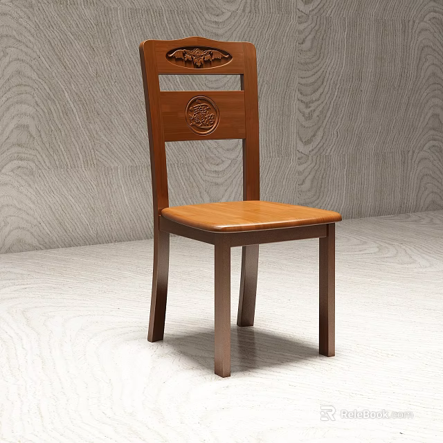 Wooden Dining Chair With Carved Backrest And Traditional Style For Home Dining Room 3d model 