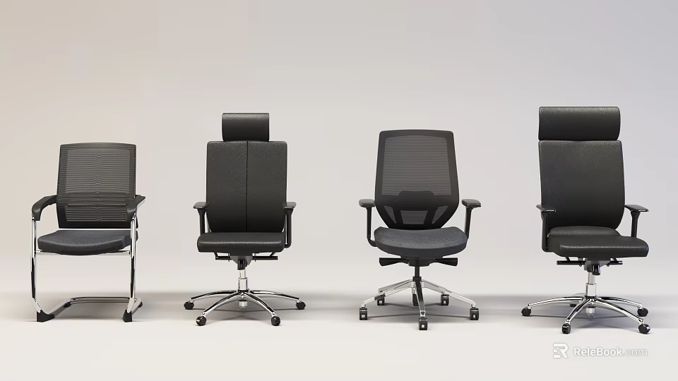 Different Design Office Chairs With High Back Mesh Leather And Swivel Wheels Base 3d model 