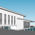 Modern Detached Villa With Large Windows Elevated Structure Terrace And Waterfront View