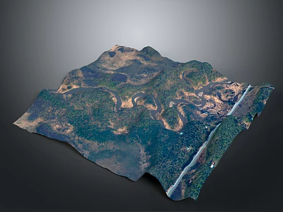 Detailed 3D Terrain Model Featuring Mountainous Landforms Winding Rivers and Lush Vegetation 3d model