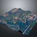 Detailed 3D Terrain Model Featuring Mountainous Landforms Winding Rivers and Lush Vegetation