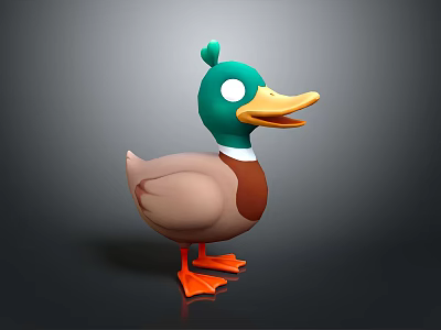 Cartoon 3D Duck Character With Green Head Yellow Beak And Orange Feet 3d model