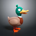 Cartoon 3D Duck Character With Green Head Yellow Beak And Orange Feet