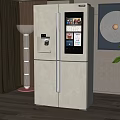 Modern White Side by Side Refrigerator with Digital Display and Water Dispenser in Home Interior