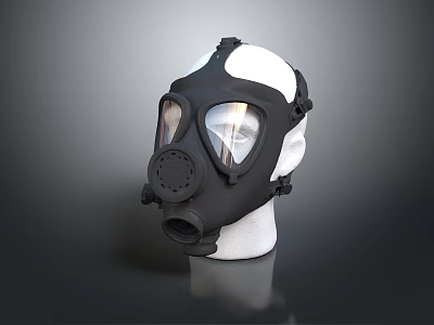 Modern Firefighting Equipment Gas Mask with Transparent Lenses and Black Body Design 3d model