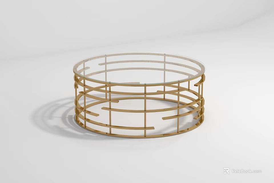 Modern Round Coffee Table With Gold Geometric Frame And Minimalist Design Elements 3d model 