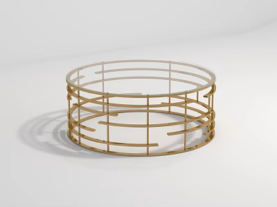 Modern Round Coffee Table With Gold Geometric Frame And Minimalist Design Elements 3d model