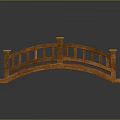 Wooden Arch Bridge In Garden With Yellow Posts Railings And Wooden Deck