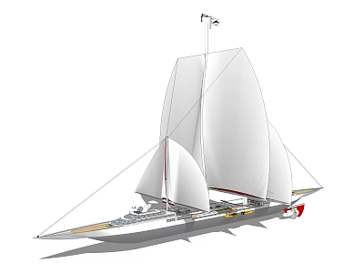Modern Sailboat Featuring White Sails Tall Masts And Sleek Deck Design 3d model