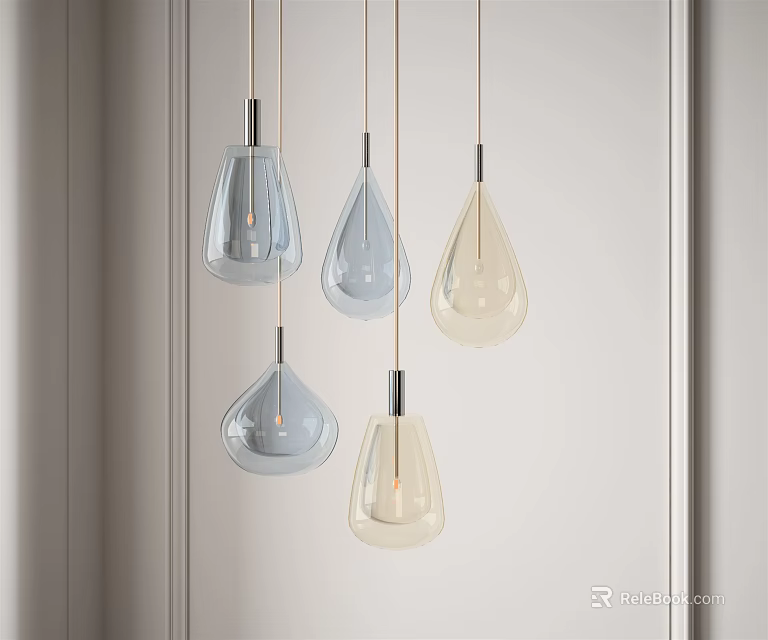 Modern Minimalist Teardrop Shaped Glass Pendant Lights In Light Blue And Cream Translucent Hues 3d model 