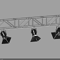 Three Black LED Spotlights Hanging On Silver Metal Truss For Event Lighting Setup 3d model
