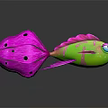 Colorful Pink And Green Fish With Big Eyes And Spotted Tail In Cartoon Style