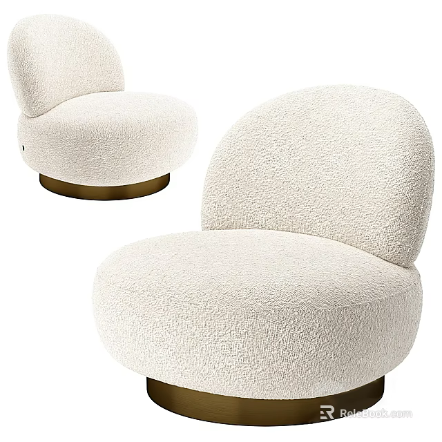 Soft White Single Sofa Featuring Plush Fabric And Golden Round Modern Base 3d model 