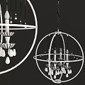 Elegant Circular Chandelier With Wooden Frame Metal Rods And Crystal Pendants