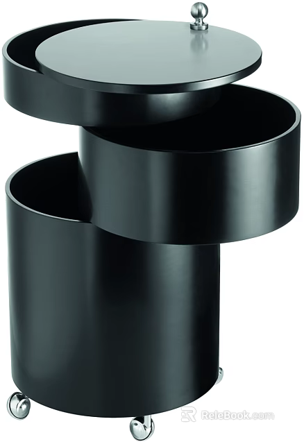 Modern Black Cylindrical Coffee Table With Stacked Circular Glossy Finish Design Elements 3d model 