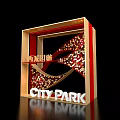 Floral Display Design for City Park With Golden Frame Red Decorative Elements