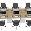 Modern Office Desk Setup With Multiple Workstations Computers And Ergonomic Chairs 3d model
