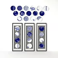 Blue And White Abstract Art With Circular Patterns In Framed Wall Decor 3d model