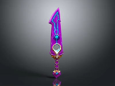 Fantasy Sword Design With Purple Blue Blade Glowing Gem And Intricate Hilt 3d model
