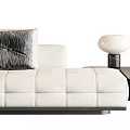 White Tufted Sectional Sofa With Gray Cushion Black Table Lamp And Side Table 3d model