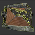 Ancient Building Model With Red Tile Roof Stone Base And Decorative Details