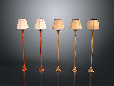 Five Classic Floor Lamps With Elegant Stands And Fabric Shades For Home Decor 3d model