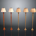 Five Classic Floor Lamps With Elegant Stands And Fabric Shades For Home Decor