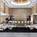 Luxury Hotel Lobby Interior With Grand Chandelier Seating Area And Wooden Accents