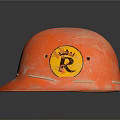 Red Safety Helmet With Yellow Badge Featuring Letter R On Dark Background