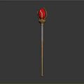 Golden Scepter With Decorative Red Gem Top And Ornate Handle Design