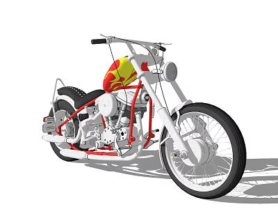 Classic Yellow Red Flame Motorcycle with Black Seat Silver Engine and Black Tires 3d model