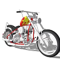 Classic Yellow Red Flame Motorcycle with Black Seat Silver Engine and Black Tires