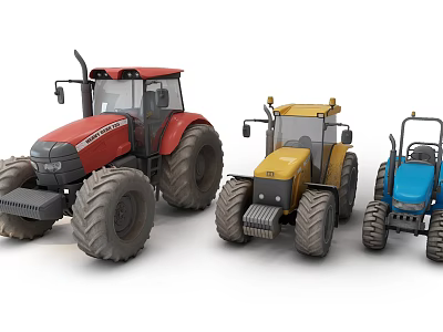 Different Colored Agricultural Tractors For Farm Work And Land Cultivation 3d model