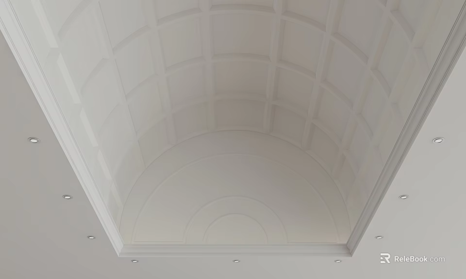 Elegant White Ceiling Design With Grid Pattern Arched Structure And Recessed Lights 3d model 