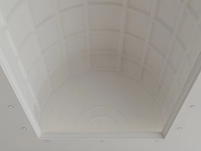 Elegant White Ceiling Design With Grid Pattern Arched Structure And Recessed Lights 3d model