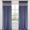 Elegant Gray And Navy Curtains With Decorative Top Border For Living Room Windows